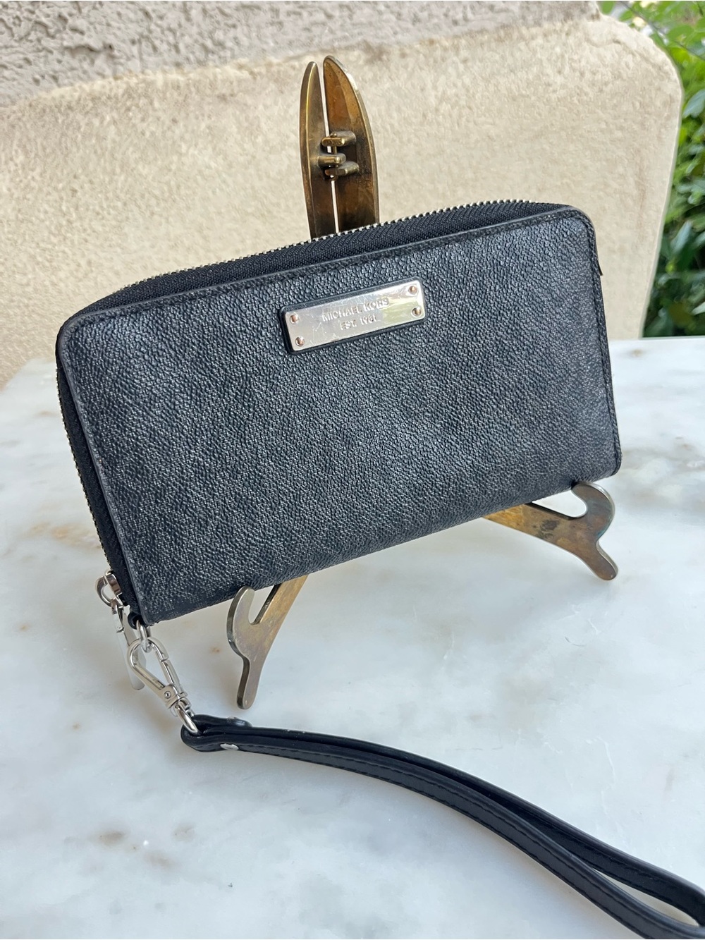 Michael Kors signature black wristlet wallet